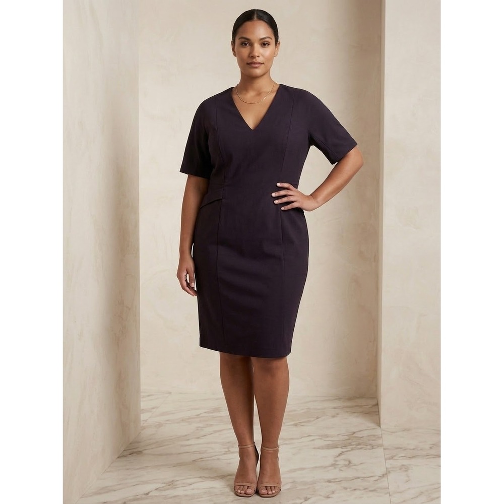 BOSS Hugo Boss Dibelo Sheath Dress Dark Purple V-Neck Size 18 NWT $595 MSRP